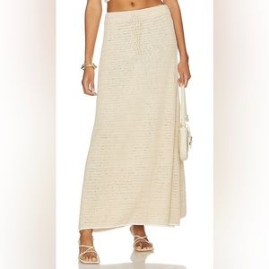 NEW Revolve SWF Crochet Knit Trimmed Maxi Skirt in Naturel Cream Size Large NWT